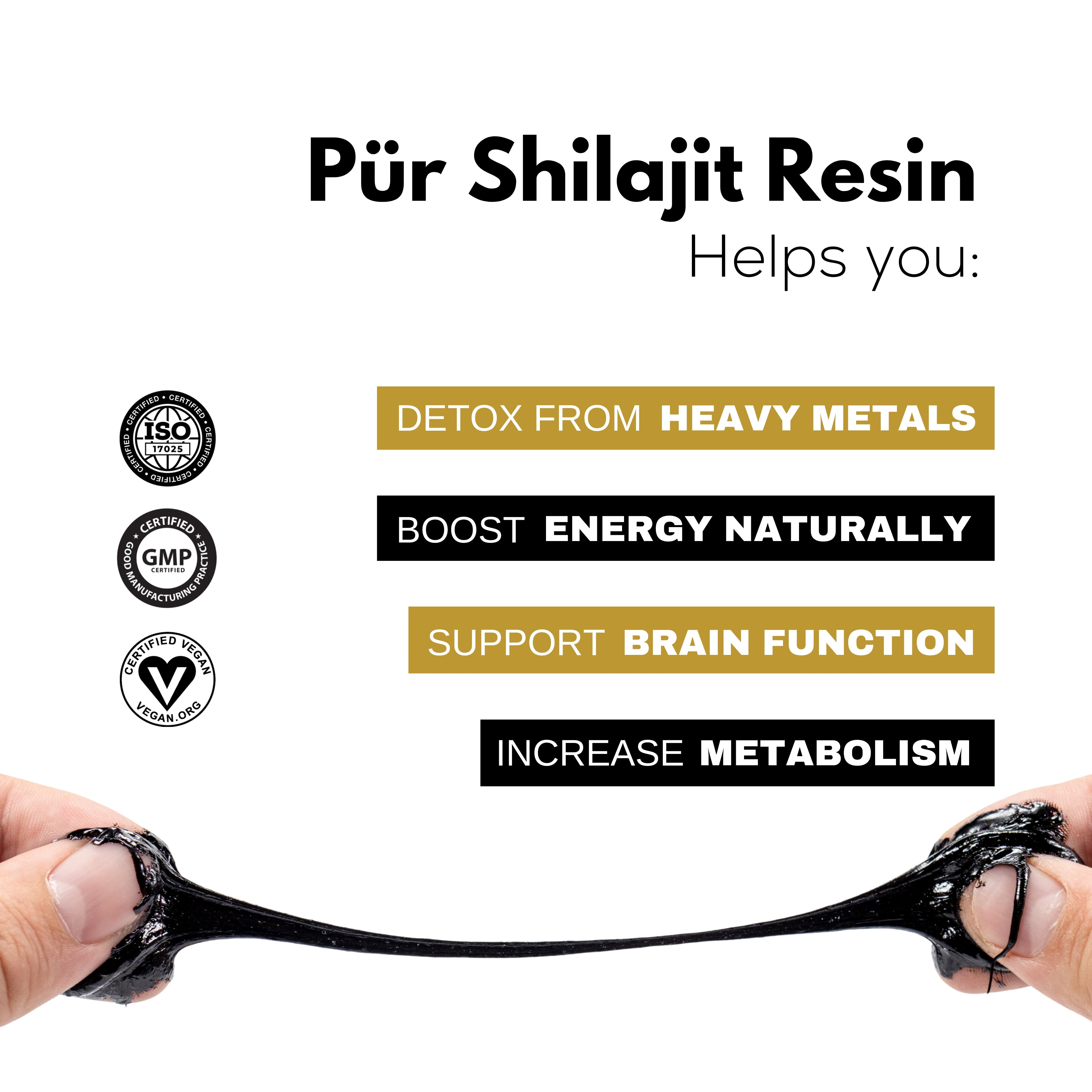Pure black Pür Shilajit resin — thick, undiluted Altai shilajit texture