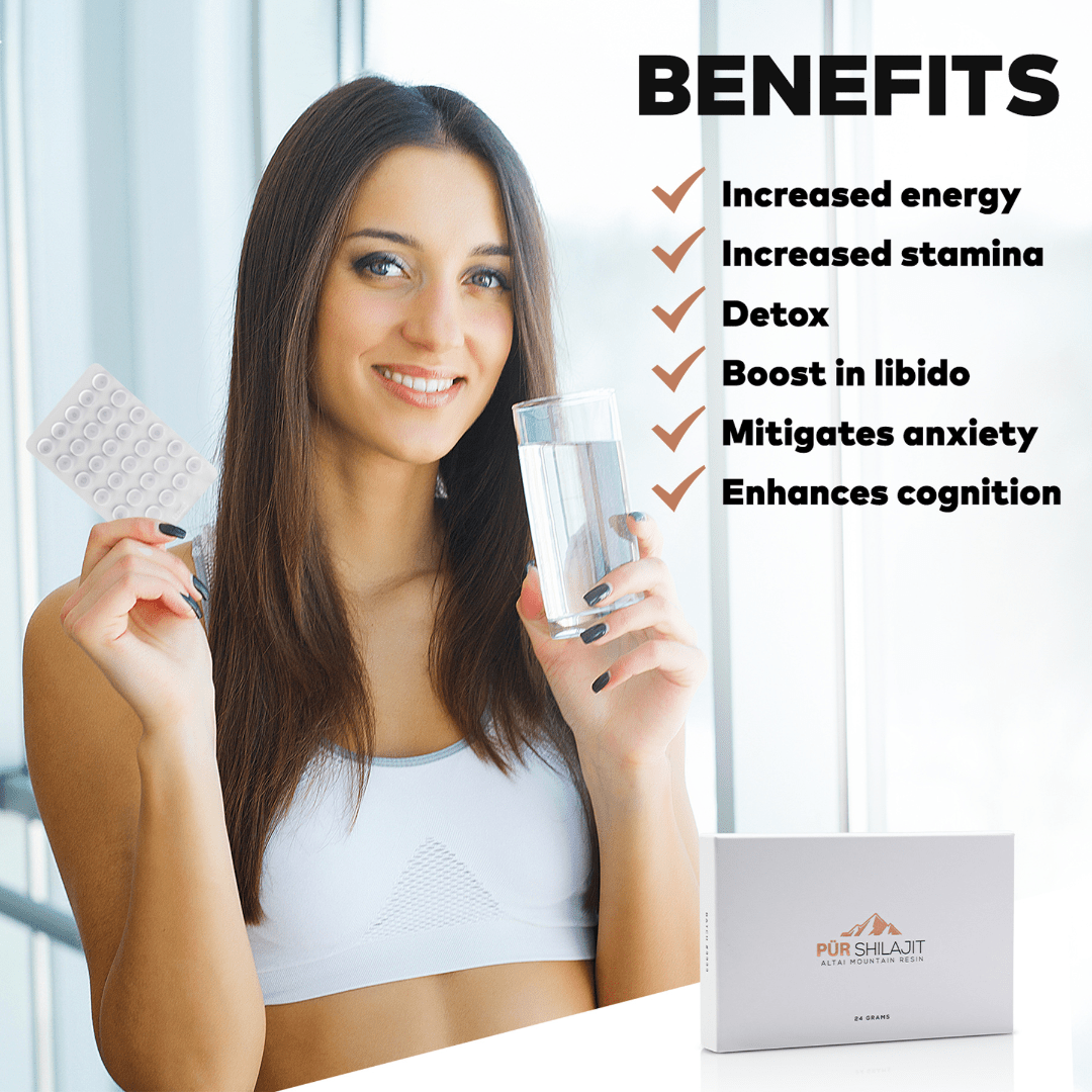 Pür Shilajit Tablets — dissolve in warm water or swallow whole